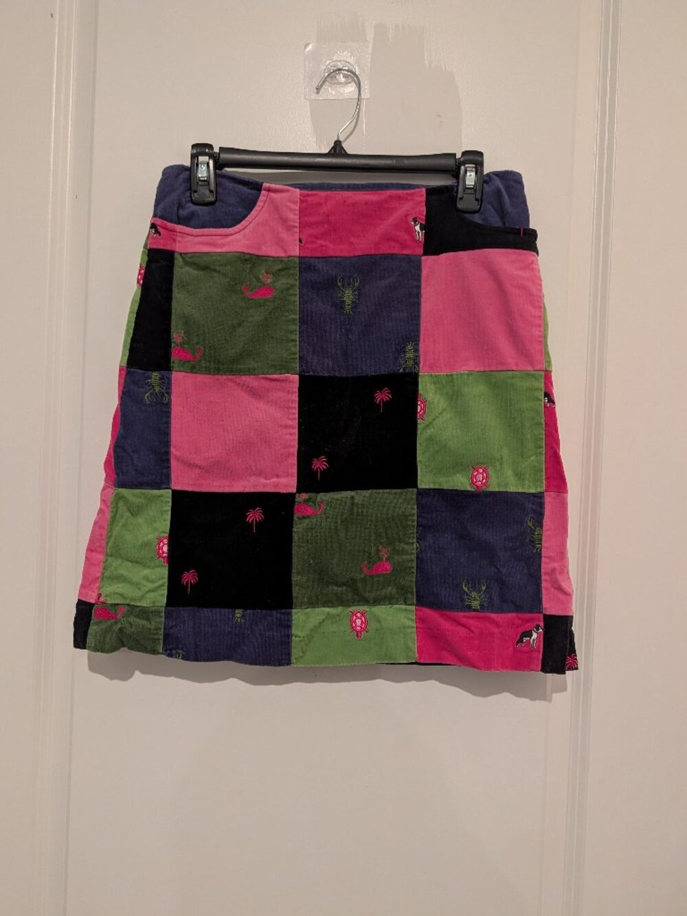 Lilly Pulitzer Patchwork Corduroy Skirt — Embroidered Critters, Size 4 — RARE